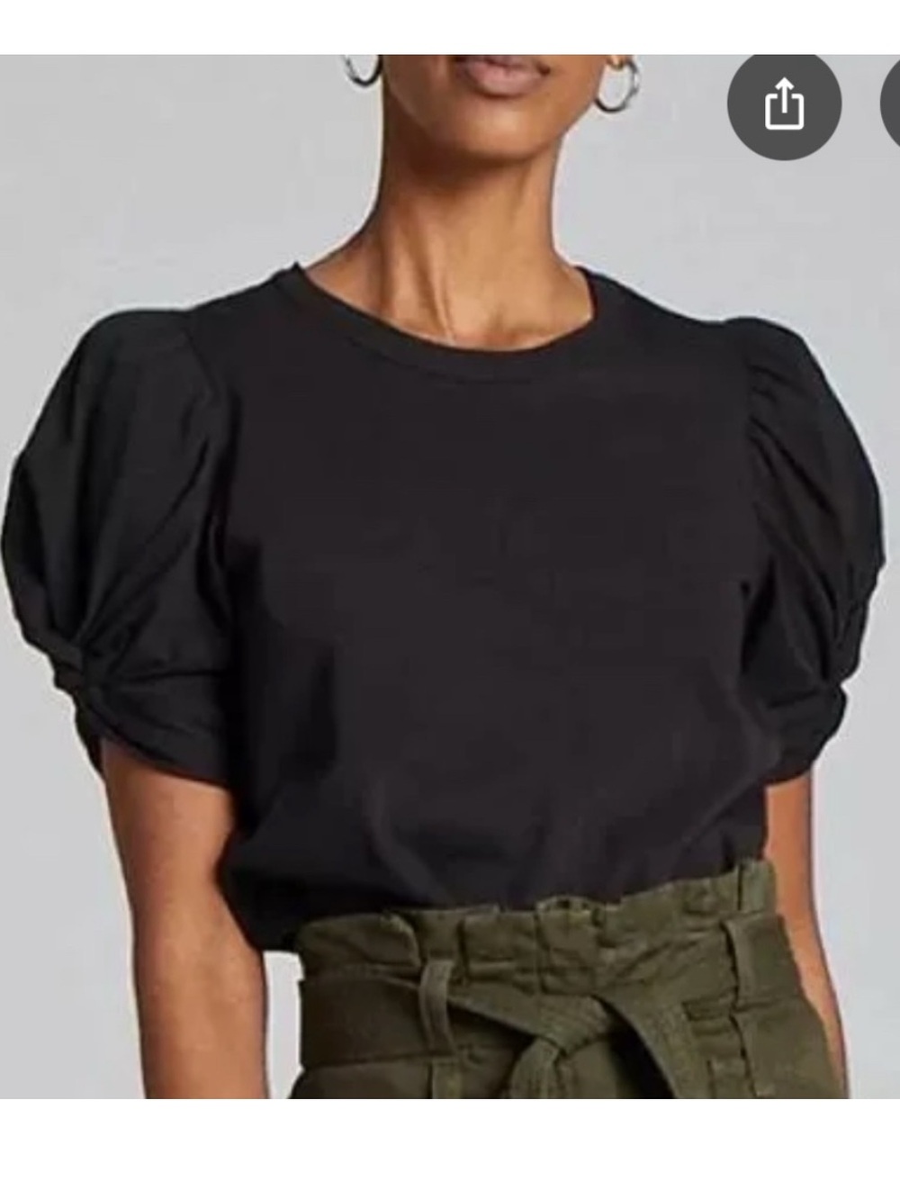 A.L.C. Black Puff Sleeve Cotton Tee Structured Sleeve Top S